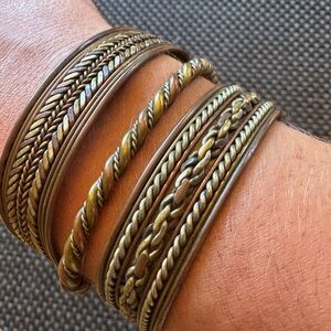 3 copper and brass cuff bracelets